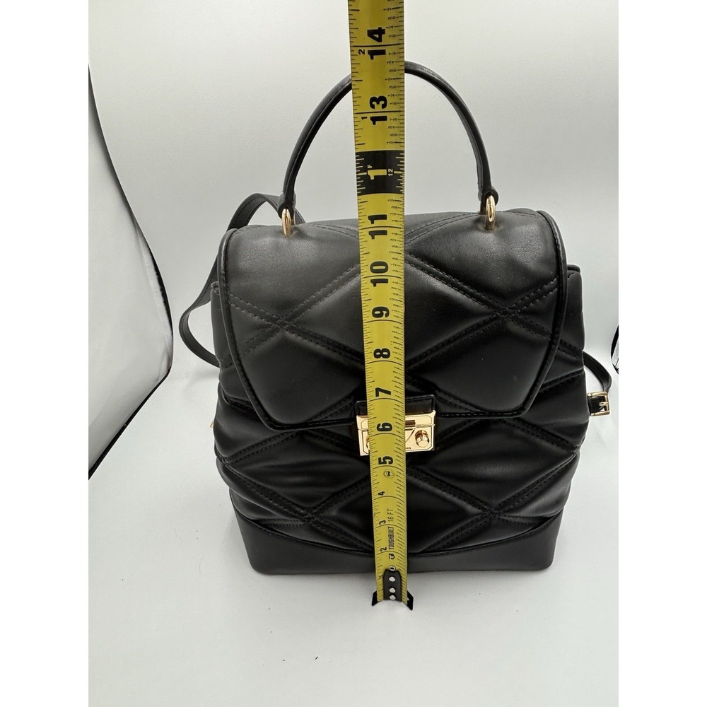 Michael Kors Serena Backpack Quilted Leather Flap Black & Gold mult pockets MED - Picture 12 of 14